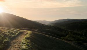 Preview wallpaper hills, path, sun, nature, landscape