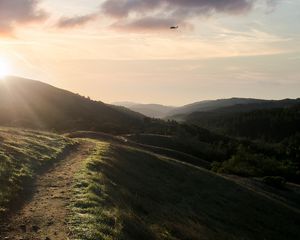 Preview wallpaper hills, path, sun, nature, landscape
