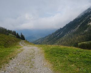 Preview wallpaper hills, path, trees, nature, landscape