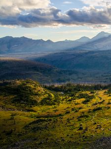 Preview wallpaper hills, relief, rays, sun, landscape, nature