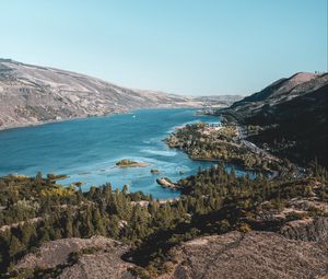 Preview wallpaper hills, river, aerial view, coast, nature