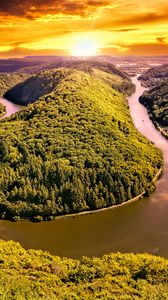 Preview wallpaper hills, river, forest, trees, landscape, nature