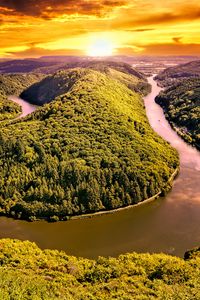 Preview wallpaper hills, river, forest, trees, landscape, nature