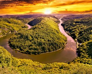 Preview wallpaper hills, river, forest, trees, landscape, nature