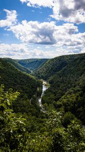 Preview wallpaper hills, river, valley, trees, bushes