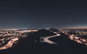 Preview wallpaper hills, road, freezelight, night, lights