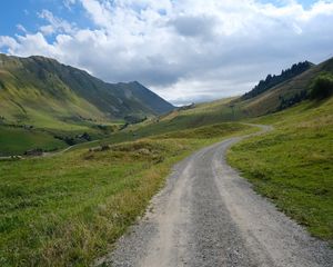 Preview wallpaper hills, road, grass, nature, landscape