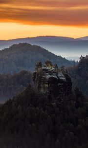 Preview wallpaper hills, rock, forest, trees, landscape, aerial view