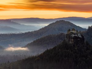 Preview wallpaper hills, rock, forest, trees, landscape, aerial view