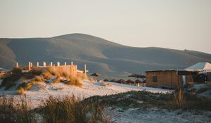 Preview wallpaper hills, sand, umbrellas, beach, nature