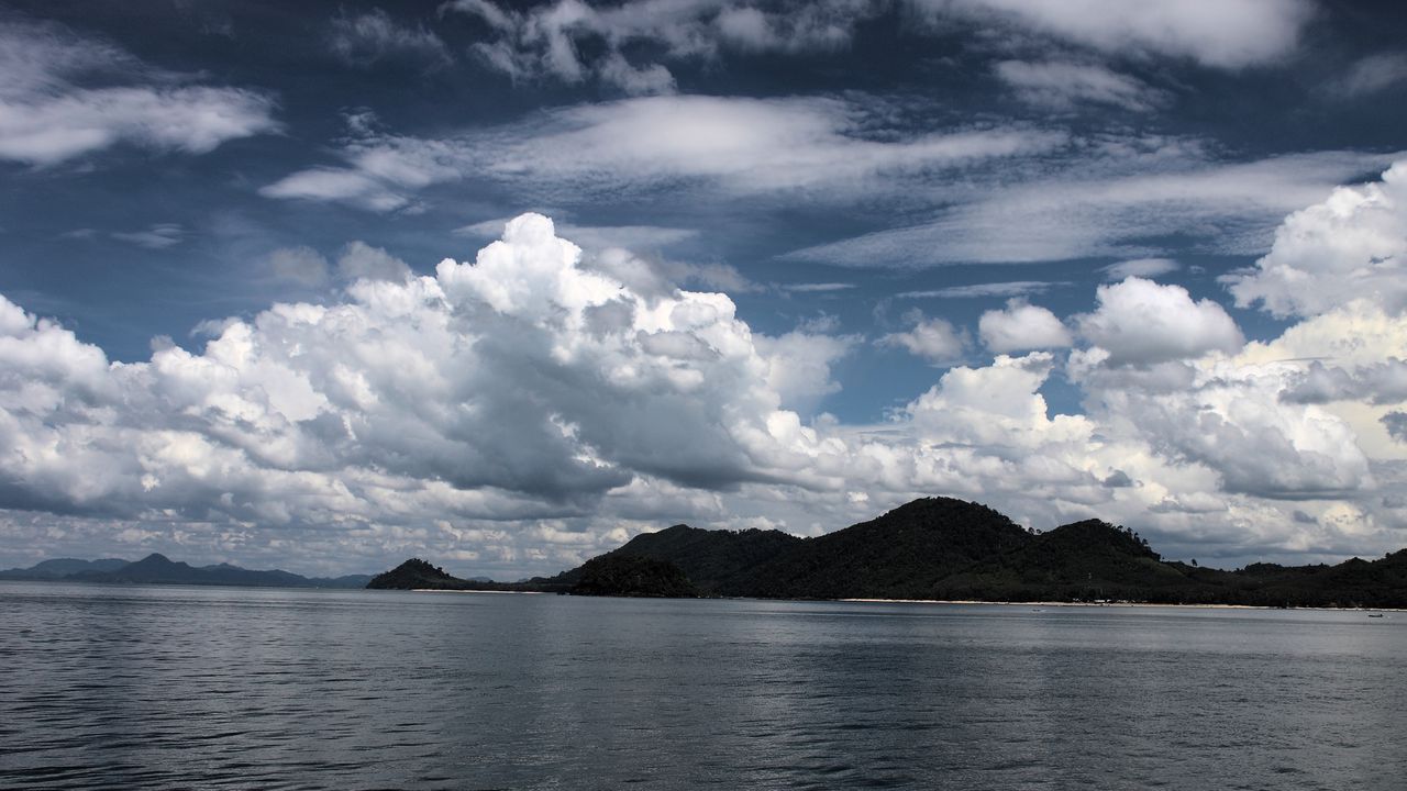 Wallpaper hills, sea, sky, clouds, nature