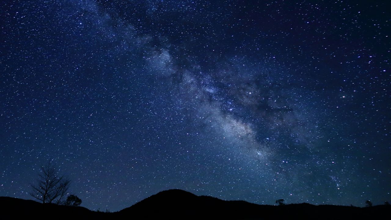 Wallpaper hills, silhouettes, starry sky, milky way, night