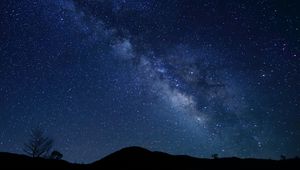 Preview wallpaper hills, silhouettes, starry sky, milky way, night