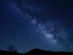 Preview wallpaper hills, silhouettes, starry sky, milky way, night