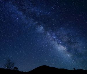 Preview wallpaper hills, silhouettes, starry sky, milky way, night