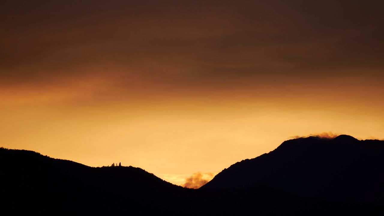 Wallpaper hills, silhouettes, sunset, sky, dusk, evening