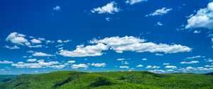 Preview wallpaper hills, sky, clouds, trees