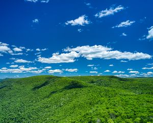 Preview wallpaper hills, sky, clouds, trees