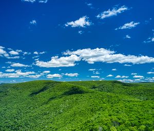 Preview wallpaper hills, sky, clouds, trees