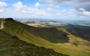 Preview wallpaper hills, slope, valley, landscape, sky, clouds