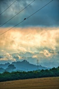 Preview wallpaper hills, slope, wires, bird, nature