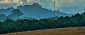 Preview wallpaper hills, slope, wires, bird, nature