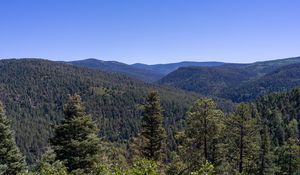 Preview wallpaper hills, slopes, forest, trees, sky, nature