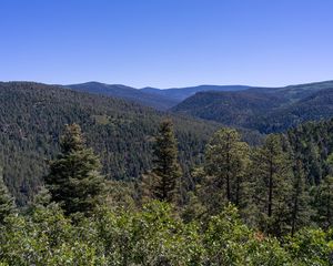 Preview wallpaper hills, slopes, forest, trees, sky, nature