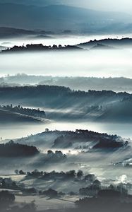 Preview wallpaper hills, slopes, trees, fog, nature