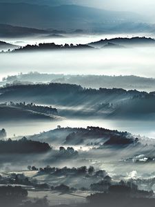 Preview wallpaper hills, slopes, trees, fog, nature