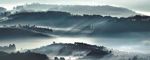 Preview wallpaper hills, slopes, trees, fog, nature