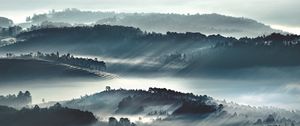 Preview wallpaper hills, slopes, trees, fog, nature