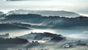 Preview wallpaper hills, slopes, trees, fog, nature