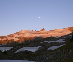 Preview wallpaper hills, snow, moon, sky, landscape