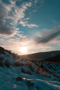 Preview wallpaper hills, snow, sunset, winter, landscape