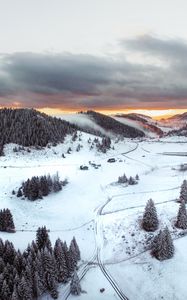 Preview wallpaper hills, snowy, aerial view, winter, landscape