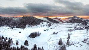 Preview wallpaper hills, snowy, aerial view, winter, landscape