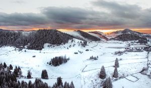 Preview wallpaper hills, snowy, aerial view, winter, landscape