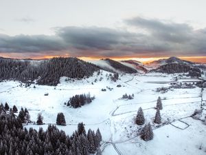 Preview wallpaper hills, snowy, aerial view, winter, landscape