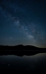 Preview wallpaper hills, starry sky, nebula, night, reflection