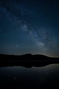 Preview wallpaper hills, starry sky, nebula, night, reflection