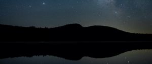 Preview wallpaper hills, starry sky, nebula, night, reflection