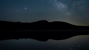 Preview wallpaper hills, starry sky, nebula, night, reflection