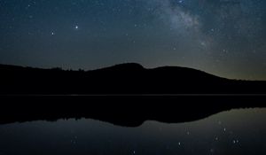 Preview wallpaper hills, starry sky, nebula, night, reflection