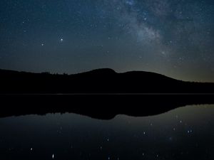 Preview wallpaper hills, starry sky, nebula, night, reflection