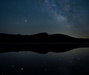 Preview wallpaper hills, starry sky, nebula, night, reflection
