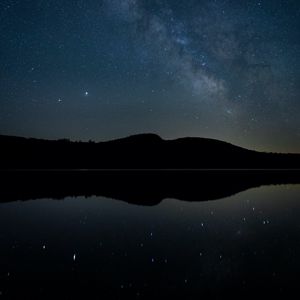 Preview wallpaper hills, starry sky, nebula, night, reflection