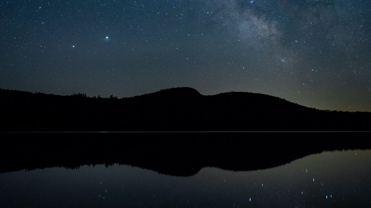 Wallpaper hills, starry sky, night, reflection