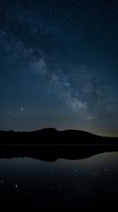 Preview wallpaper hills, starry sky, night, reflection