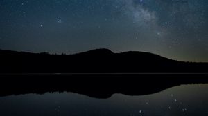 Preview wallpaper hills, starry sky, night, reflection